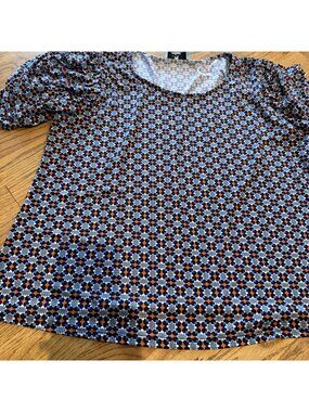 CECE WOMENS XL FLORAL NAVY BLUE ORANGE BLOUSE